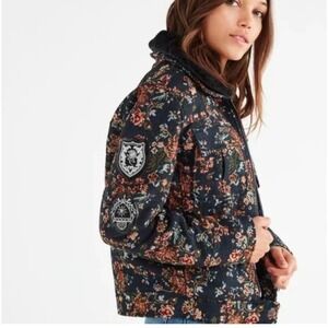 For The Republic Floral Quilted Navy Jacket with Multicolor Accents
